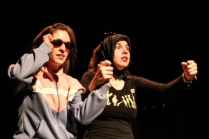 Photo: From the January 24th, 2014 Edition of 24-Hour Plays: SPORTS! SPORTS! SPORTS! Julie Santini, Jacqueline Pirico from the play Small Town, Broken Legs, written by Peter Stevens and directed by Kathy Slamen 